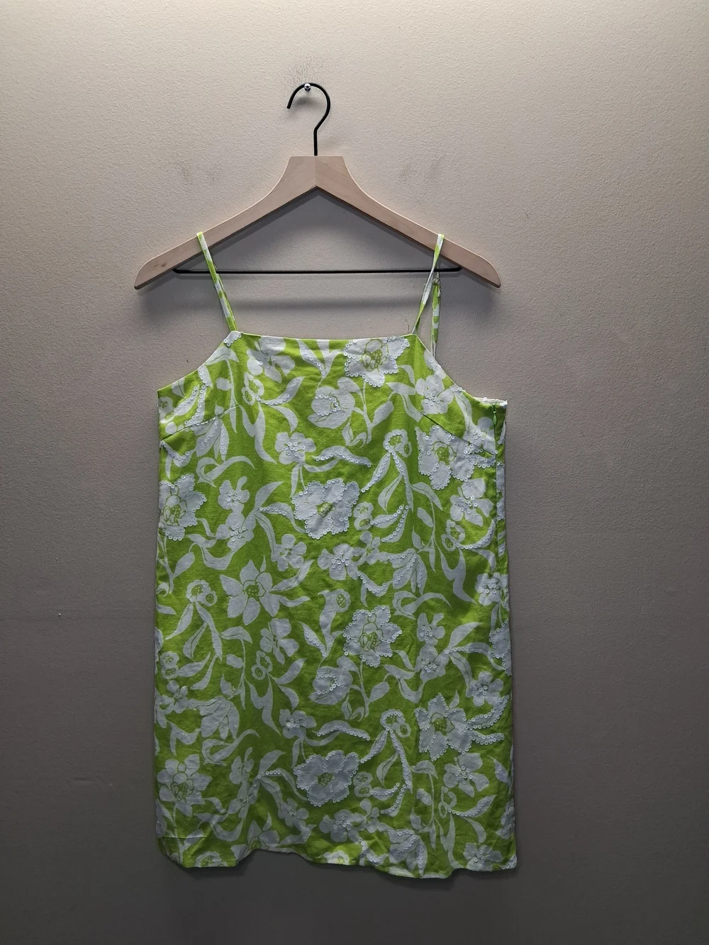 Flora Bea Floral Green Linen & Cotton Dress with Sequins NWT